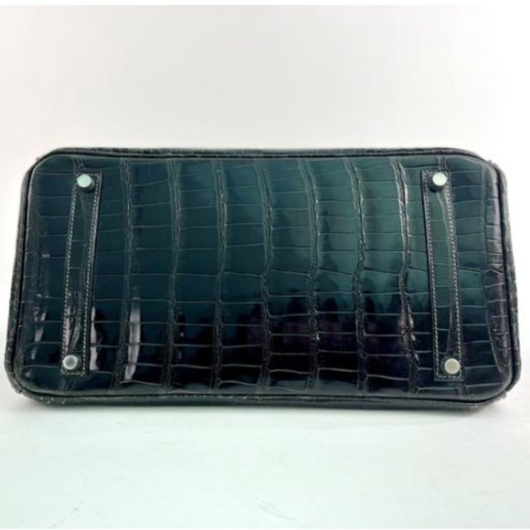 Hermes Shiny Porosus Crocodile Skin Birkin 35 w Palladium HW in Graphite - Picture 8 of 13